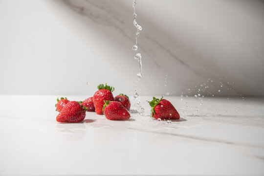 Strawberries with drops of water