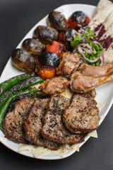 Caucasian traditional kebab from different types of meat