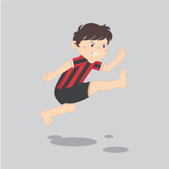 Fototapeta premium Hand Drawn Childrens Long Jump Pose Concept. His Looks Practice for Get Chance Win in Tournament. Childhood Memories Illustration.