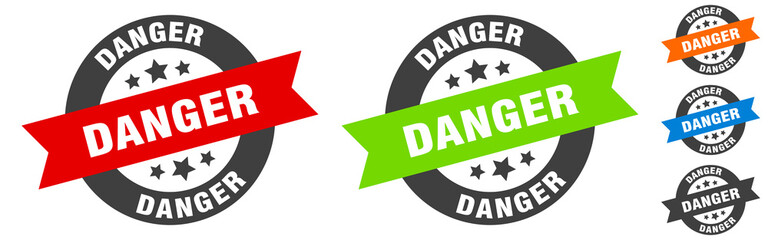 danger stamp. danger round ribbon sticker. tag