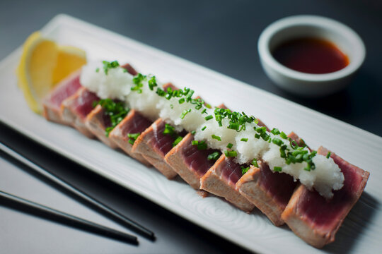 Tuna tataki with daikon and lemon (Japan)