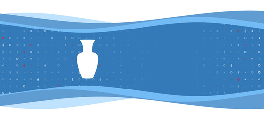 Blue wavy banner with a white vase symbol on the left. On the background there are small white shapes, some are highlighted in red. There is an empty space for text on the right side