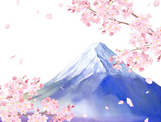 春の花 さくらと散る花びらのアーチ型フレーム 水彩イラスト Wall Mural Keiko Takamatsu