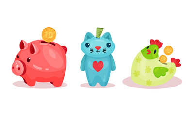 Still Bank or Moneybox with Hole for Coins Vector Set