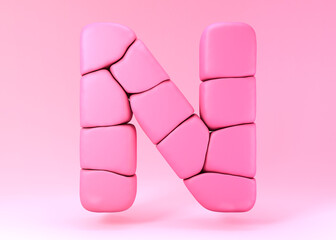 Pink inflated bricks 3d letter N