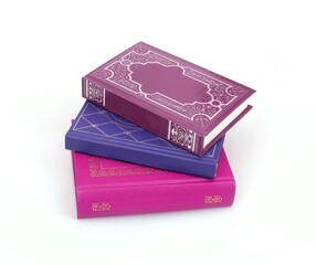 Stack of books in colour covers with white sheets isolated on a white background