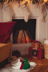Christmas scenery with fireplace and presents