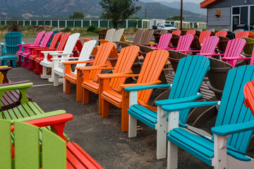 Colorful park and beach chairs and furniture ready for sale 