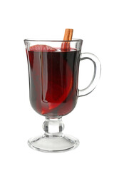 Glass of mulled wine isolated on white background