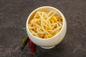 Soy sprout heap in the bowl