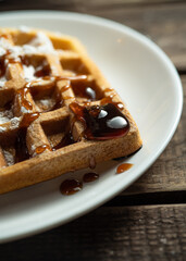 Homemade Belgium wafers with topping and sugar filling
