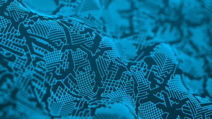 Digital landscape with lines. Cyberspace grid. Background concept for your design. 3d