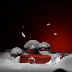 Christmas balls on snow