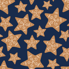 Seamless vector colorful pattern illustration of traditional ginger bread star figures