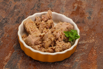 Canned tuna fish in the bowl