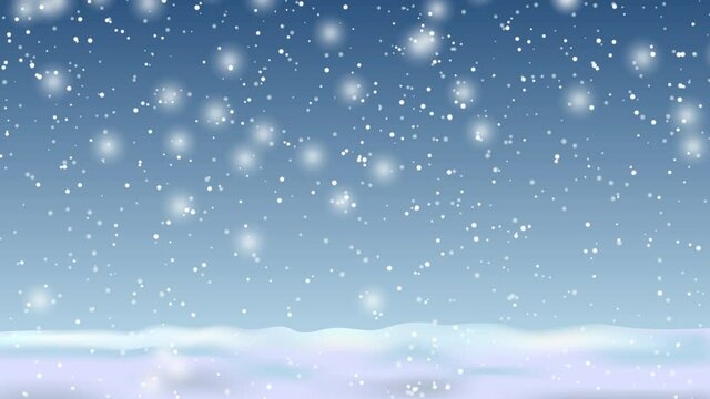 Winter natural seamless animation with falling snowflakes