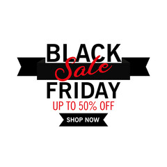 black friday sale lettering in ribbon frame vector illustration design