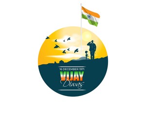 Vector illustration of Vijay Diwas (VICTORY DAY)banner, 16 december 1971, India flag, soldier with rifle and helmet, flying birds, banner template for websites.