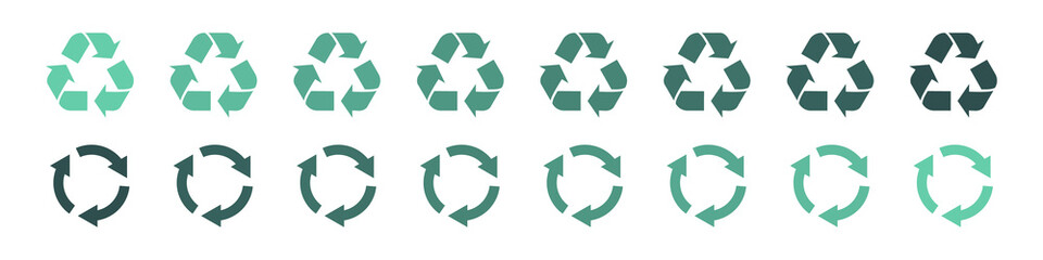 Recycle icon symbol vector. Recycling and rotation arrow icon pack. Concept icons. Trendy green color. Vector illustration