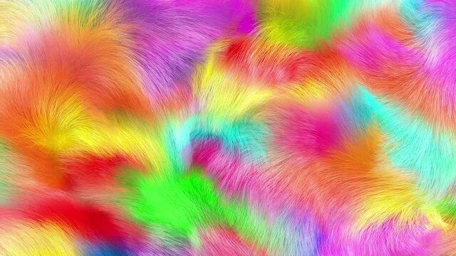 Colorful abstract fur background, 3D animation in spectrum colors.