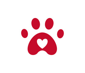 Dog, cat ,paw vector footprint icon heart logo.