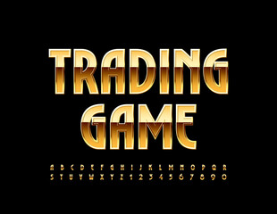 Vector elite sign Trading Game. Elegant Gold Font. Premium Alphabet Letters and Numbers set