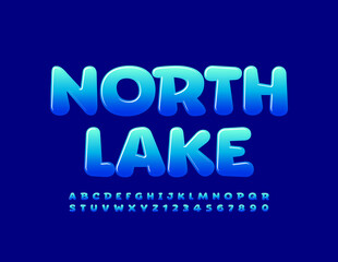Vector creative template North Lake. Gradient Blue Font. Shiny Alphabet Letters and Numbers set