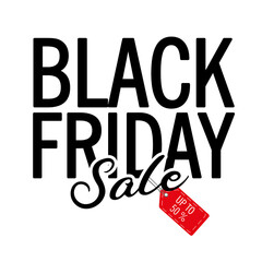 black friday sale lettering with red tag hanging vector illustration design