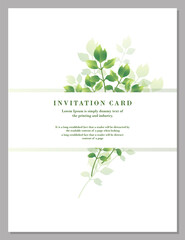 Wedding invitation, invitation floral template. Design: green leaves, greenery, frame. Typography. Vector illustration