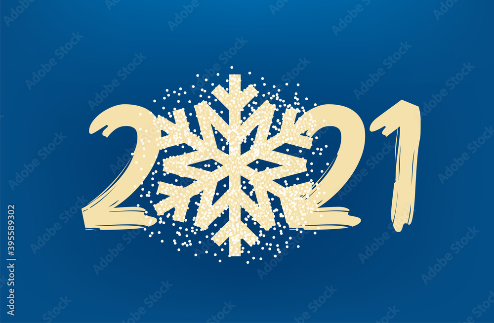 Poster 2021 new year. golden snowflake with confetti on red background