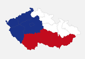 Map of the Czech Republic in the colors of the flag with administrative divisions blank