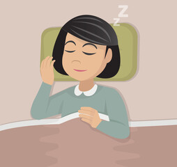 Woman sleeping peacefully smiling in her bed.