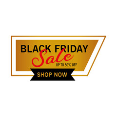 black friday sale lettering in golden frame and ribbon vector illustration design
