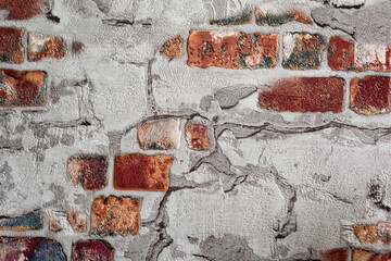 Old Brick Wall Texture. Painted Distressed Wall Surface.  texture, background, design.