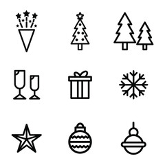 Set, collection of Happy New Year related icons, icon, Merry Christmas, holidays, celebration, End Year holidays, outline icons on white background EPS Vector