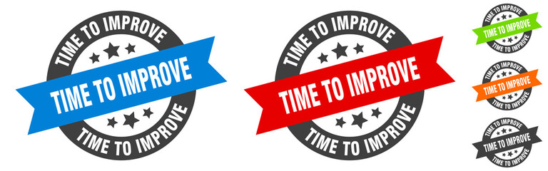 time to improve stamp. time to improve round ribbon sticker. tag