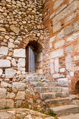 Stone architecture, typical of medieval byzantine time, as seen in many greek orthodox monasteries of that time.
