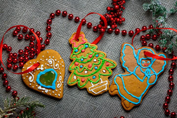 Assorted fresh gingerbread cookies without harmful ingredients for children