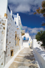 Astypalaia island, view of an alley in Chora village, the capital of the island.