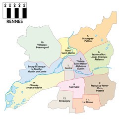 Fototapeta premium administrative vector map of Breton capital Rennes, France