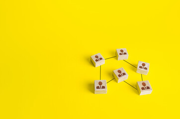 Blocks of people connected by lines. Communication and management. Joining efforts to participate...