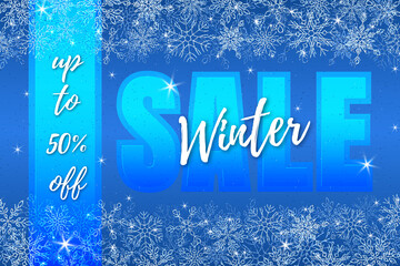 Shiny blue winter sale banner with snowflakes