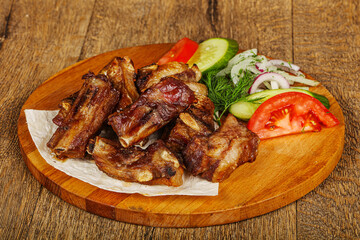 Grilled pork ribs barbeque with vegetables