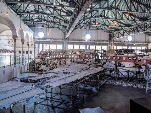 Museum of the Memory of Ustica in Bologna which houses the wreck of the DC9 plane mysteriously shot down on June 27, 1980. Italy