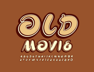 Vector entertainment flyer Old Movie. Creative vintage Font. Retro style Alphabet Letters and Numbers