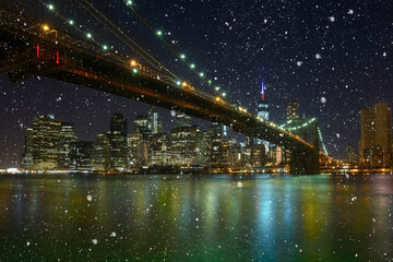 Snowing over Manhattan at Christmas