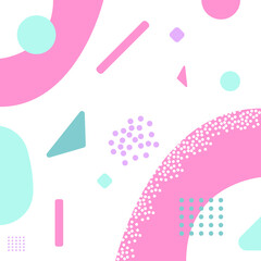 Abstract memphis geometric figues pattern texture with colored, colorful elements, different decors. Texture can be used for wallpapers, prints, websites. white background EPS Vector