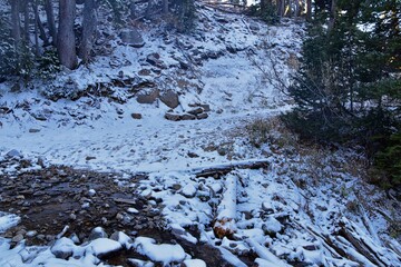 White Pine Lake Trail mountain landscape scenic towards White Baldy and Pfeifferhorn hiking trail in Little Cottonwood Canyon, Wasatch Rocky mountain Range, Utah, United States. 