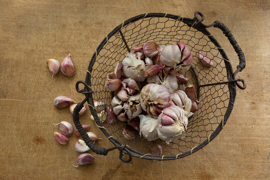 Garlic in a wire basket