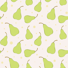Vector green pear seamless pattern. Colored background fruits